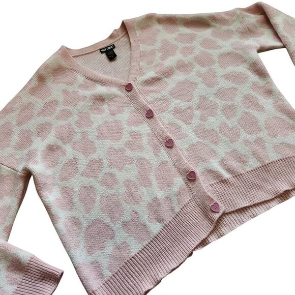 Hot Topic Sweater Cardigan Cow Print Hearts Womens XL Oversized Valentines Day - Picture 3 of 7